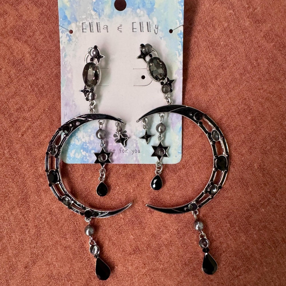 Black Crescent Moon Earrings
